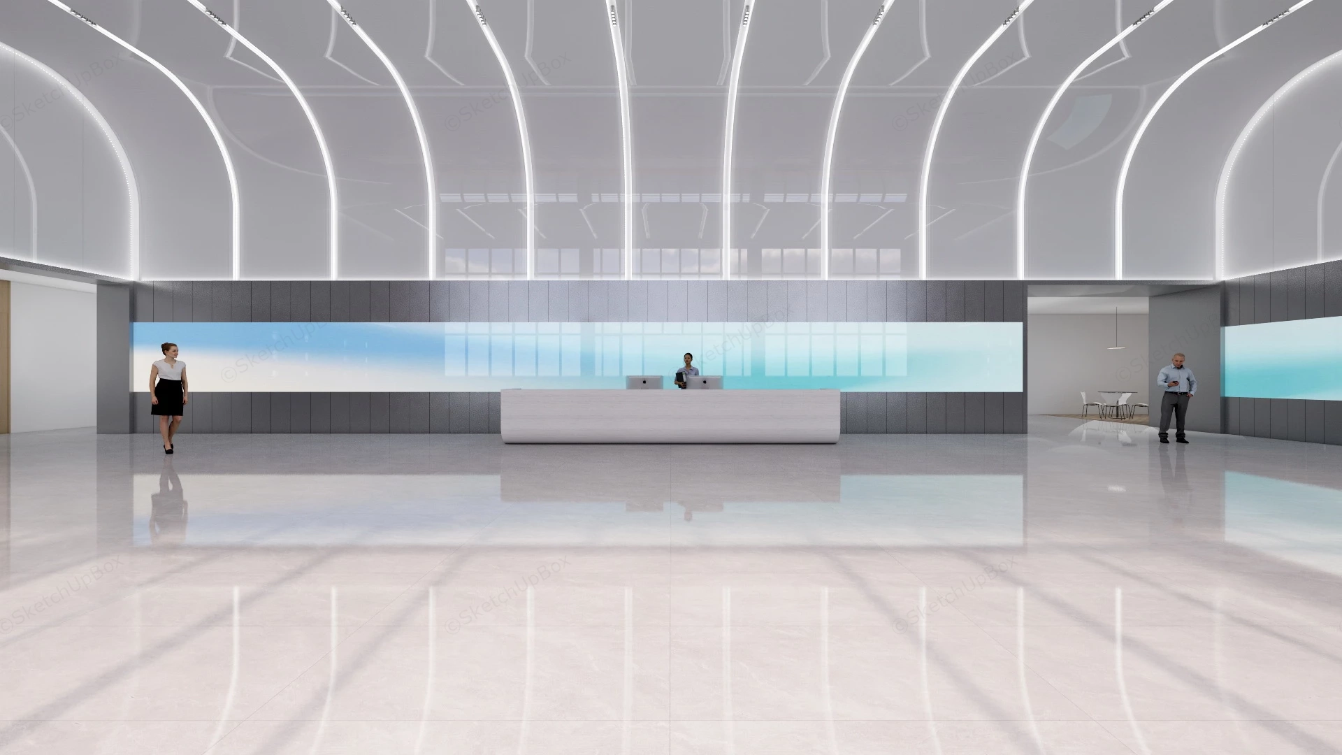 Contemporary Office Hall With Reception Desk sketchup model preview - SketchupBox