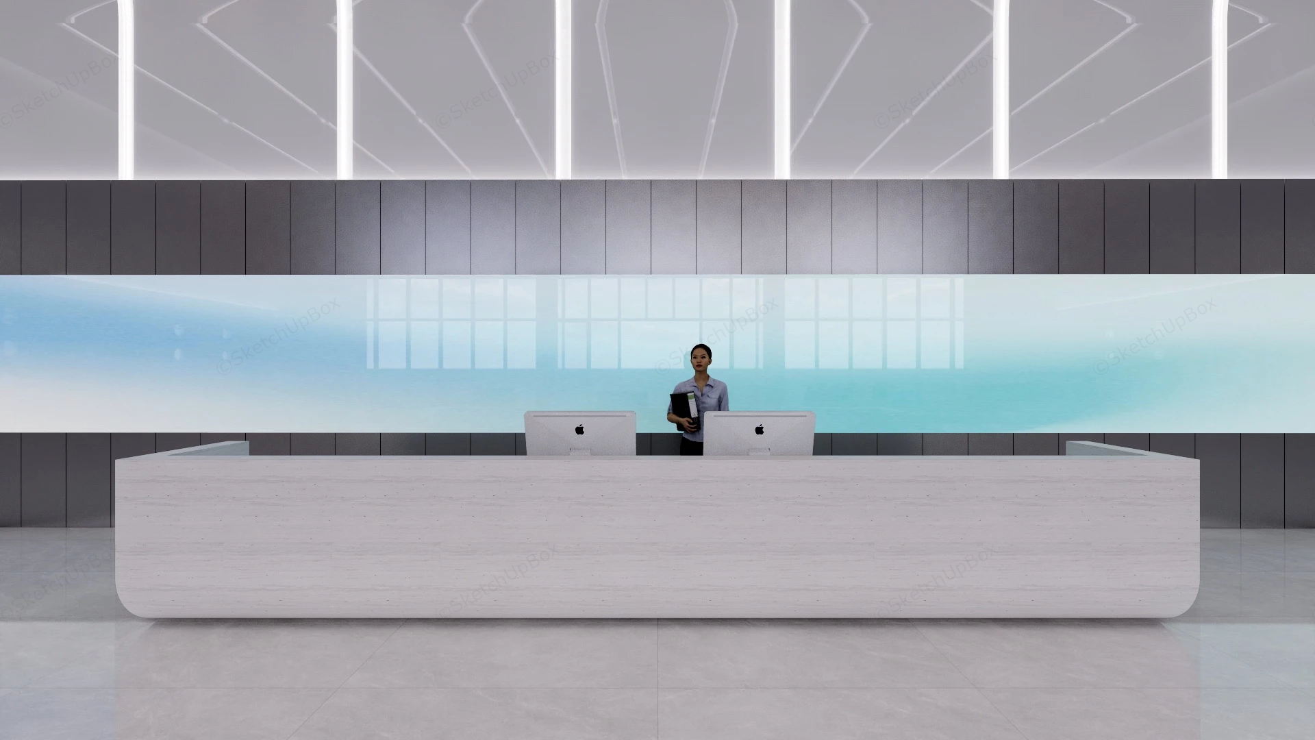 Contemporary Office Hall With Reception Desk sketchup model preview - SketchupBox