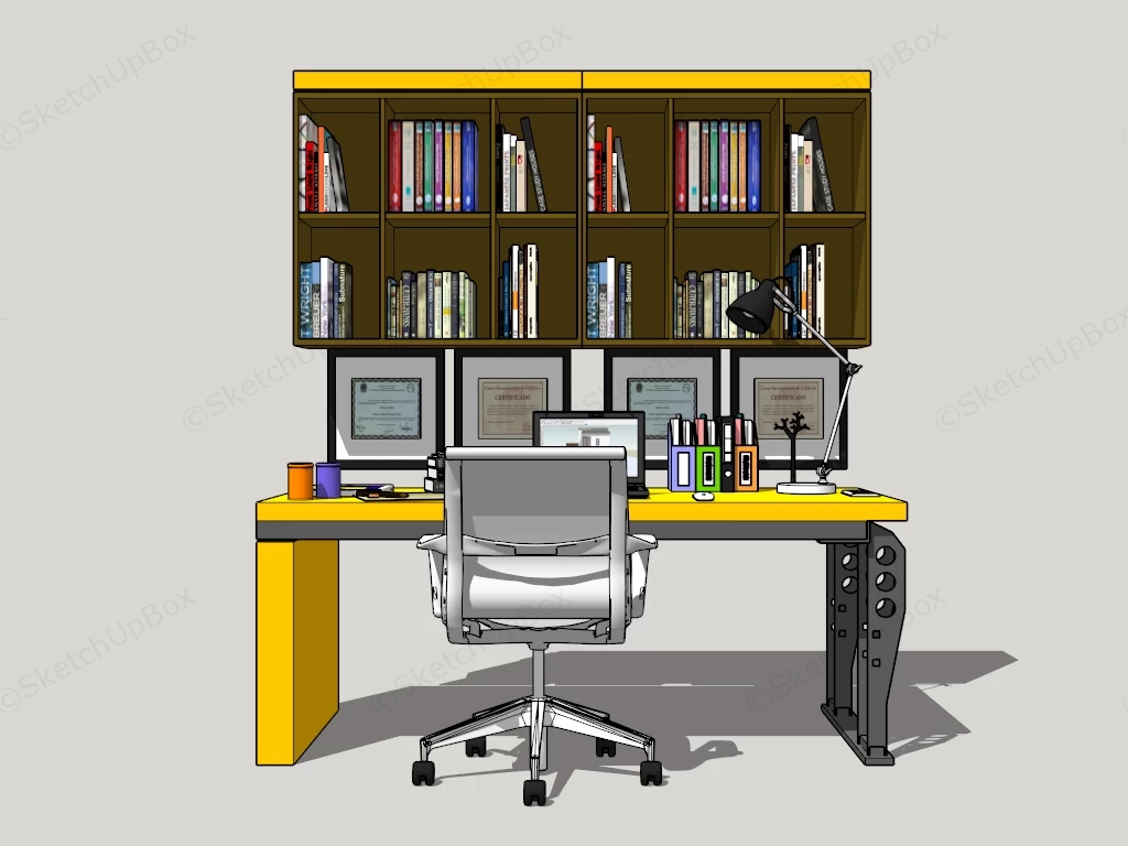 Home Office Desk With Bookcase sketchup model preview - SketchupBox