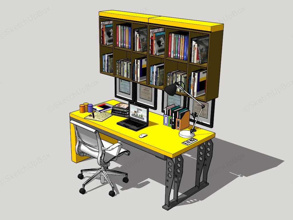 Home Office Desk With Bookcase sketchup model preview - SketchupBox