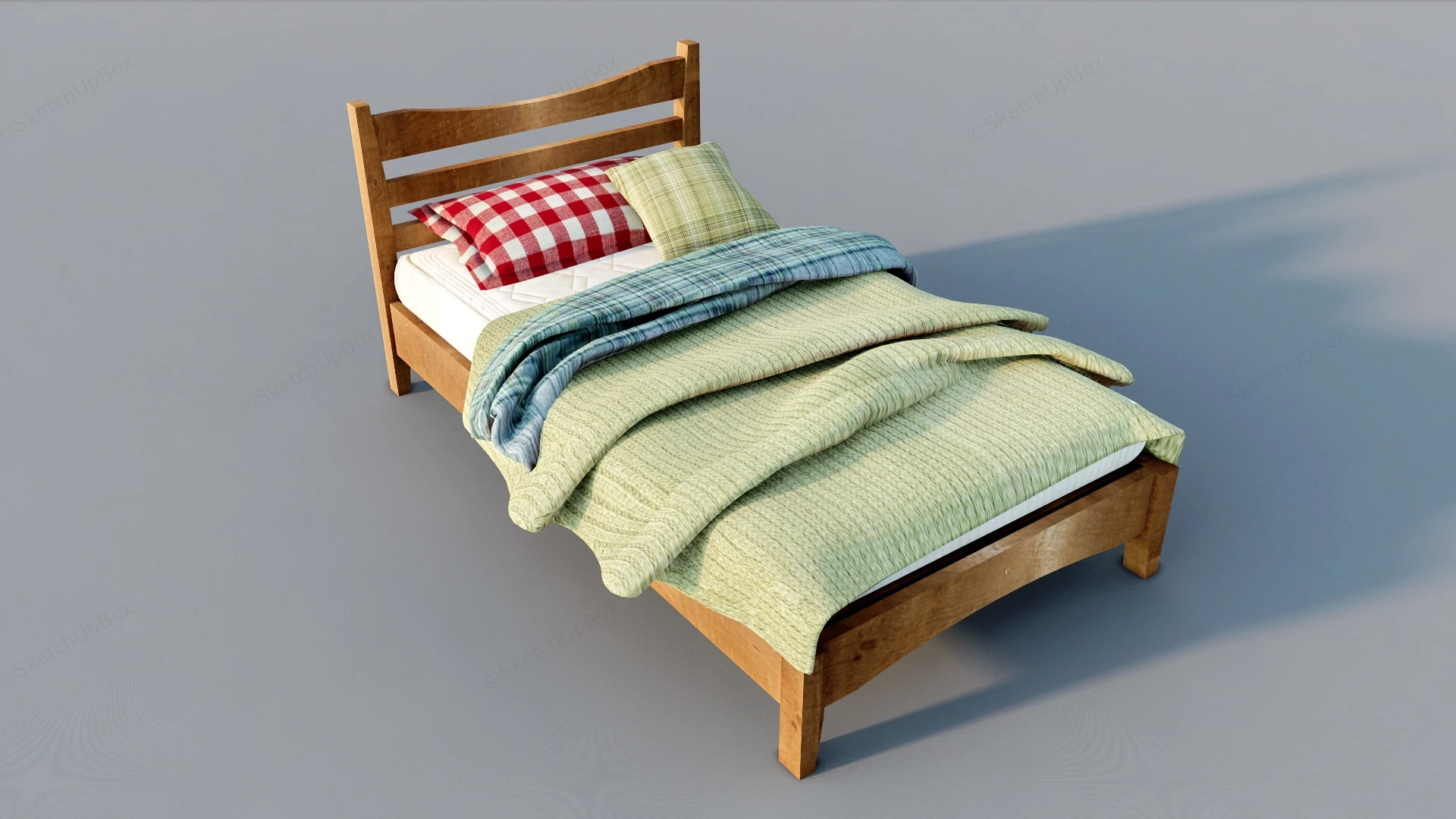 Wood Twin Bed sketchup model preview - SketchupBox