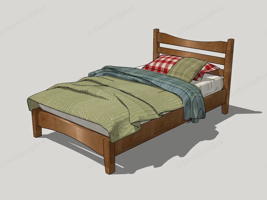 Wood Twin Bed sketchup model preview - SketchupBox