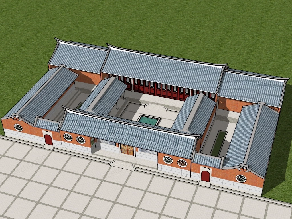 Chinese Temple Architecture sketchup model preview - SketchupBox