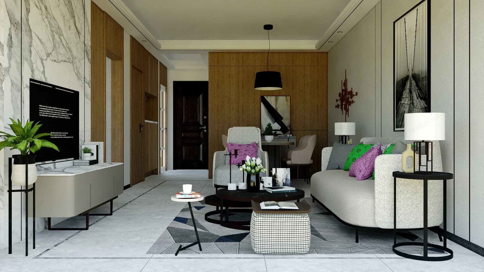 Living Room With Dining Area Idea sketchup model preview - SketchupBox