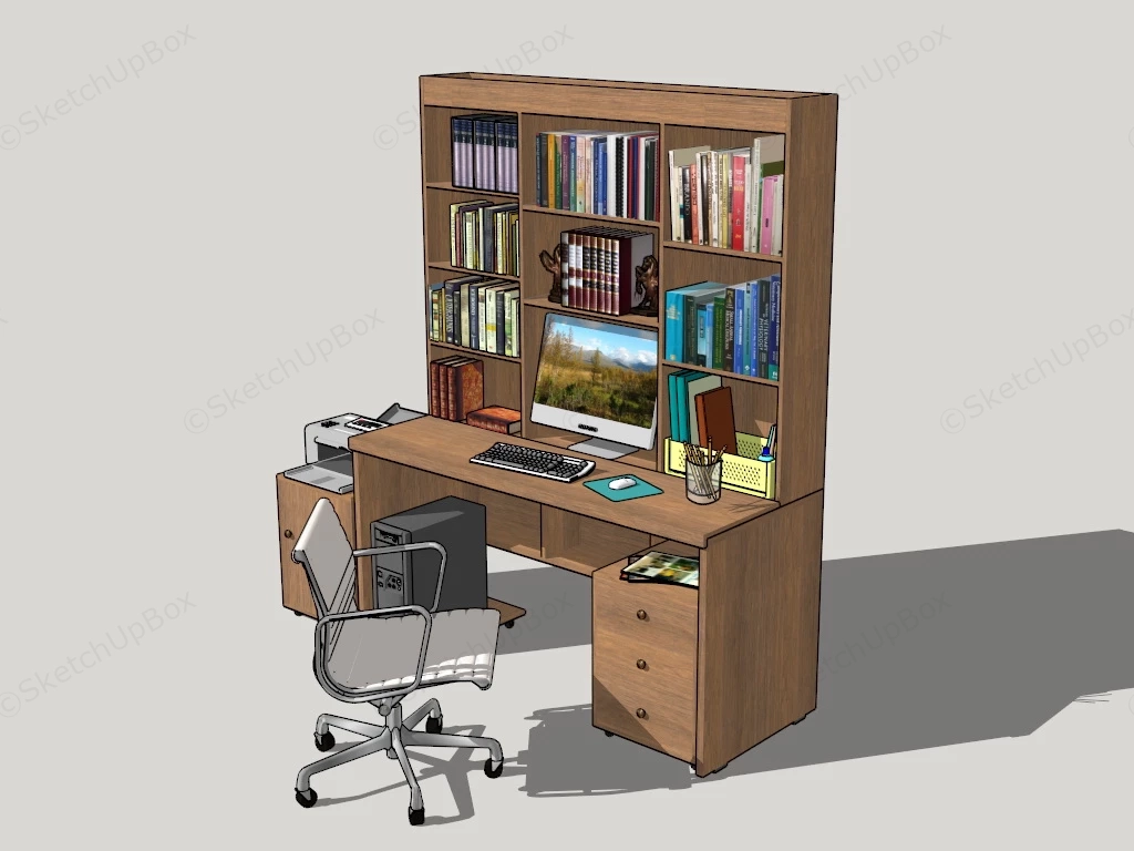 Built In Bookshelves With Desk sketchup model preview - SketchupBox