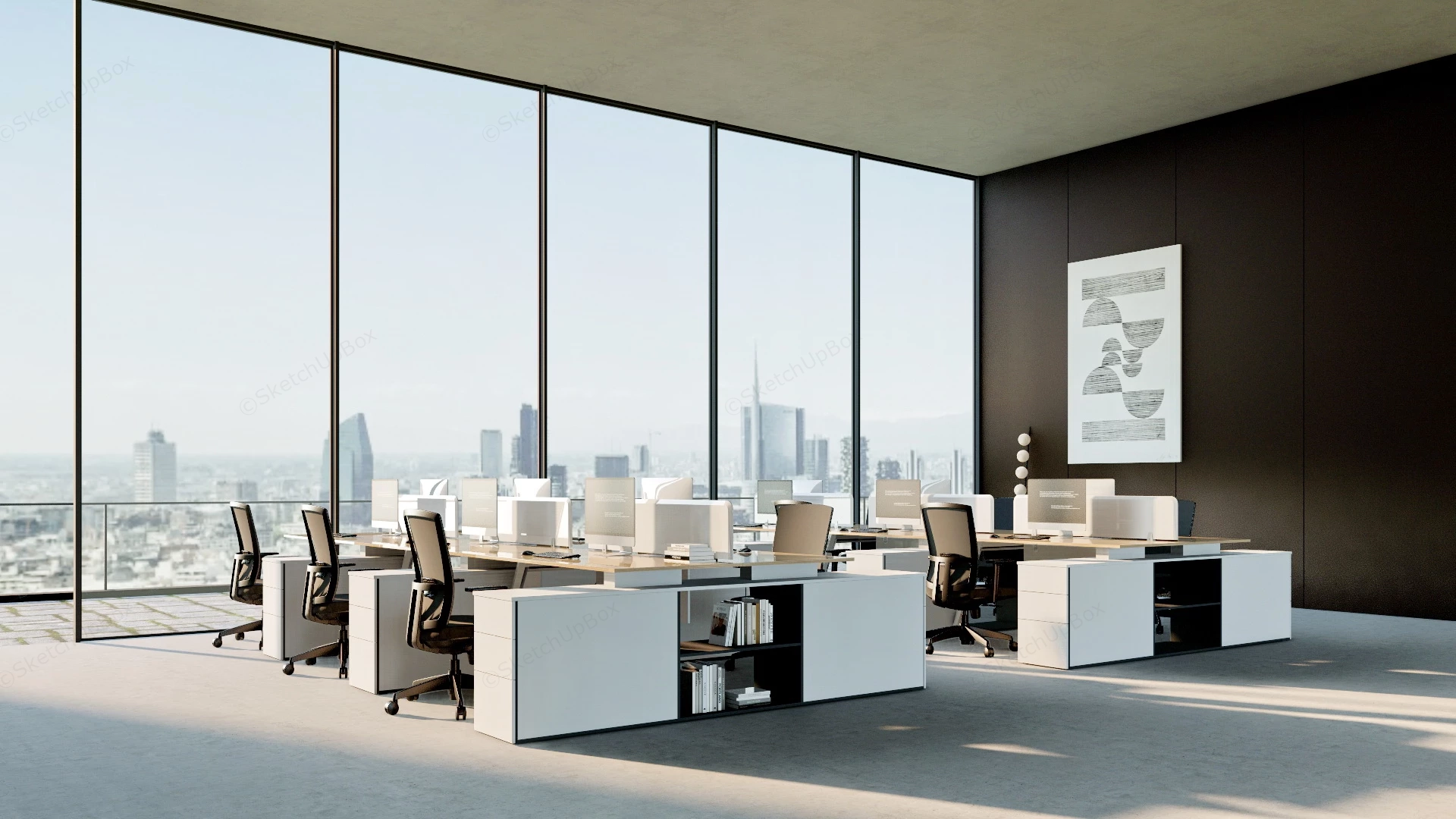 Open Space Office Design sketchup model preview - SketchupBox