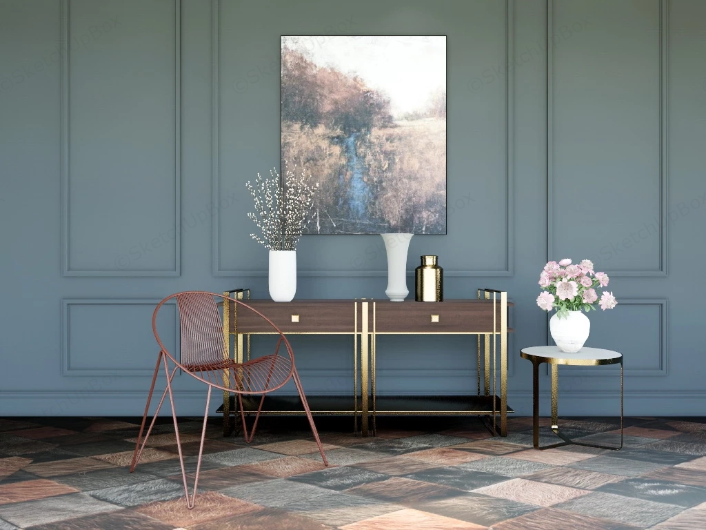 Wood And Brass Console Table sketchup model preview - SketchupBox