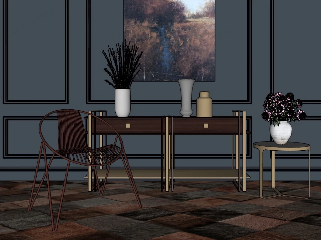 Wood And Brass Console Table sketchup model preview - SketchupBox