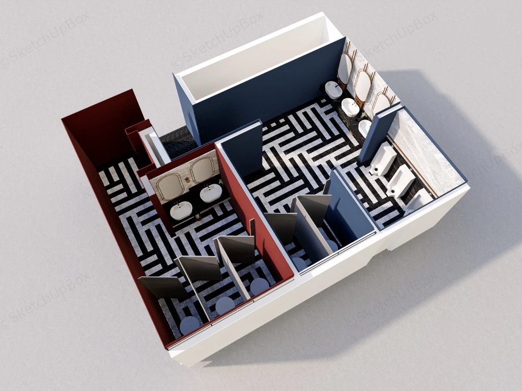 Modern Public Toilet Design sketchup model preview - SketchupBox