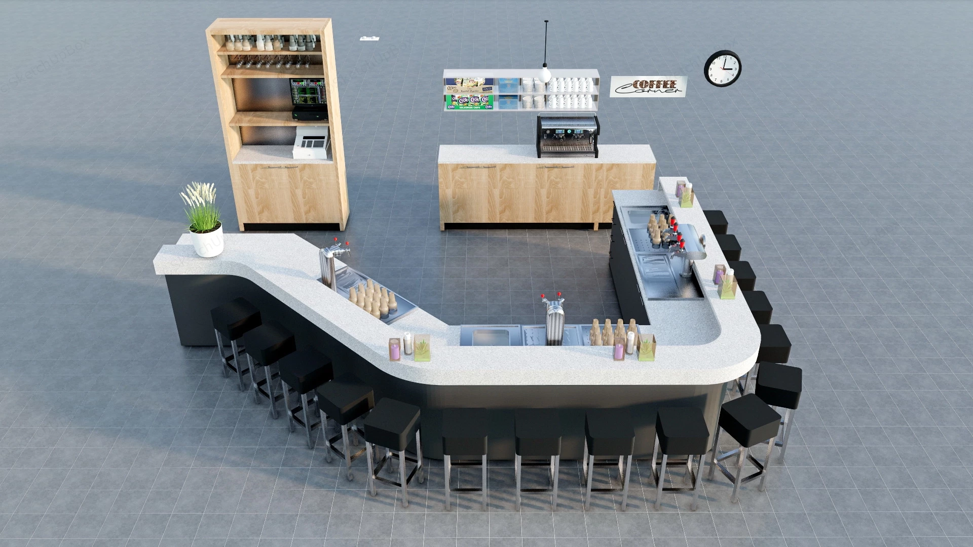Coffee Bar Counter Design sketchup model preview - SketchupBox