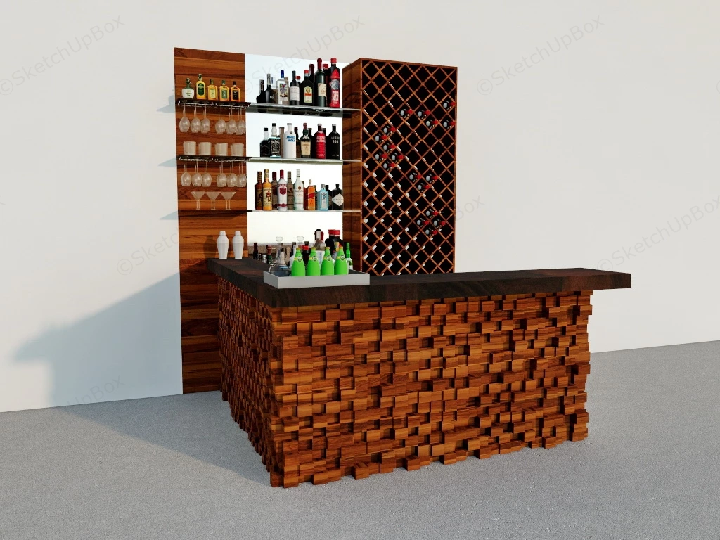 Rustic Home Bar sketchup model preview - SketchupBox