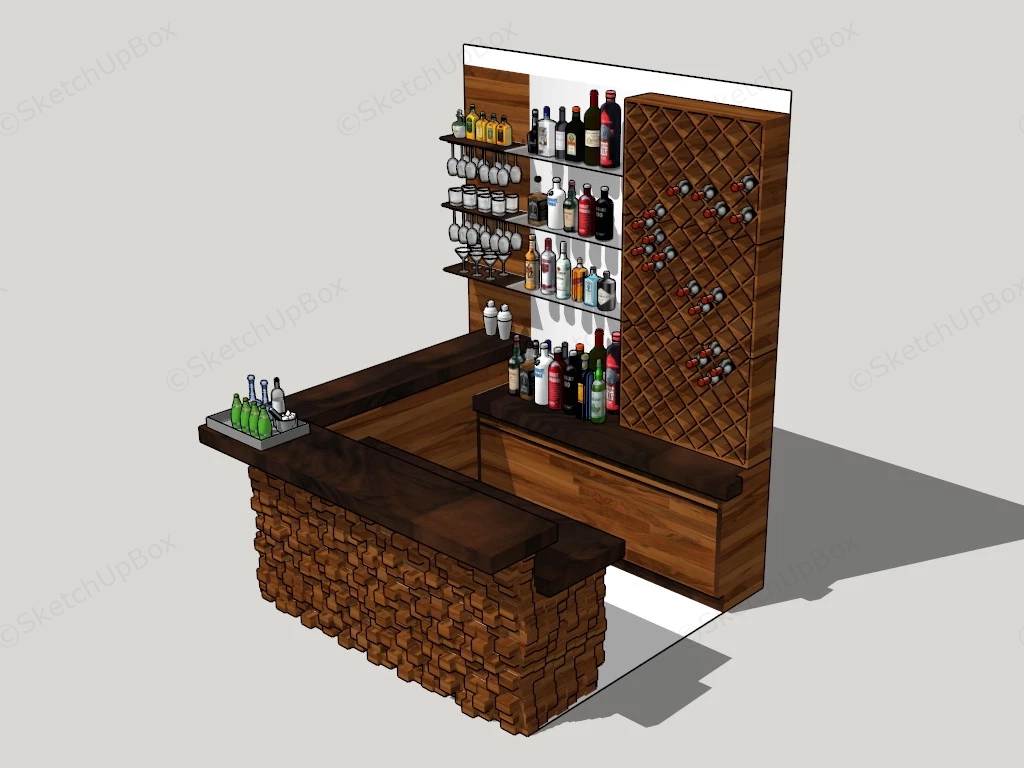 Rustic Home Bar sketchup model preview - SketchupBox