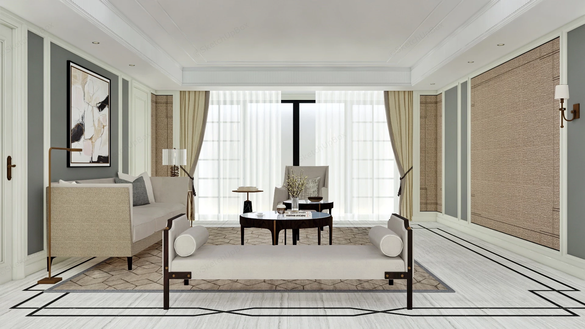 Beige Living Room Decor sketchup model preview - SketchupBox