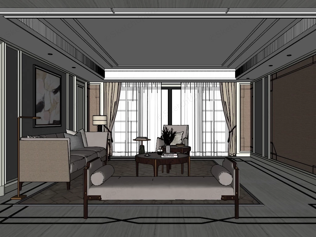 Beige Living Room Decor sketchup model preview - SketchupBox