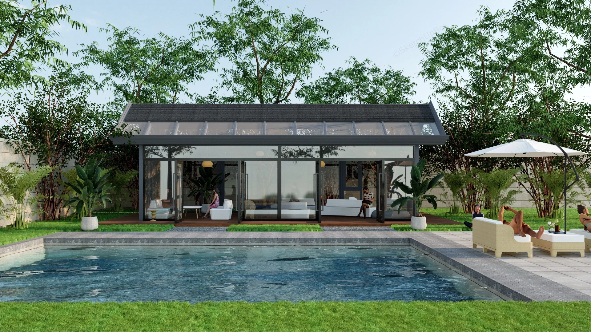 Backyard Greenhouse With Pool sketchup model preview - SketchupBox