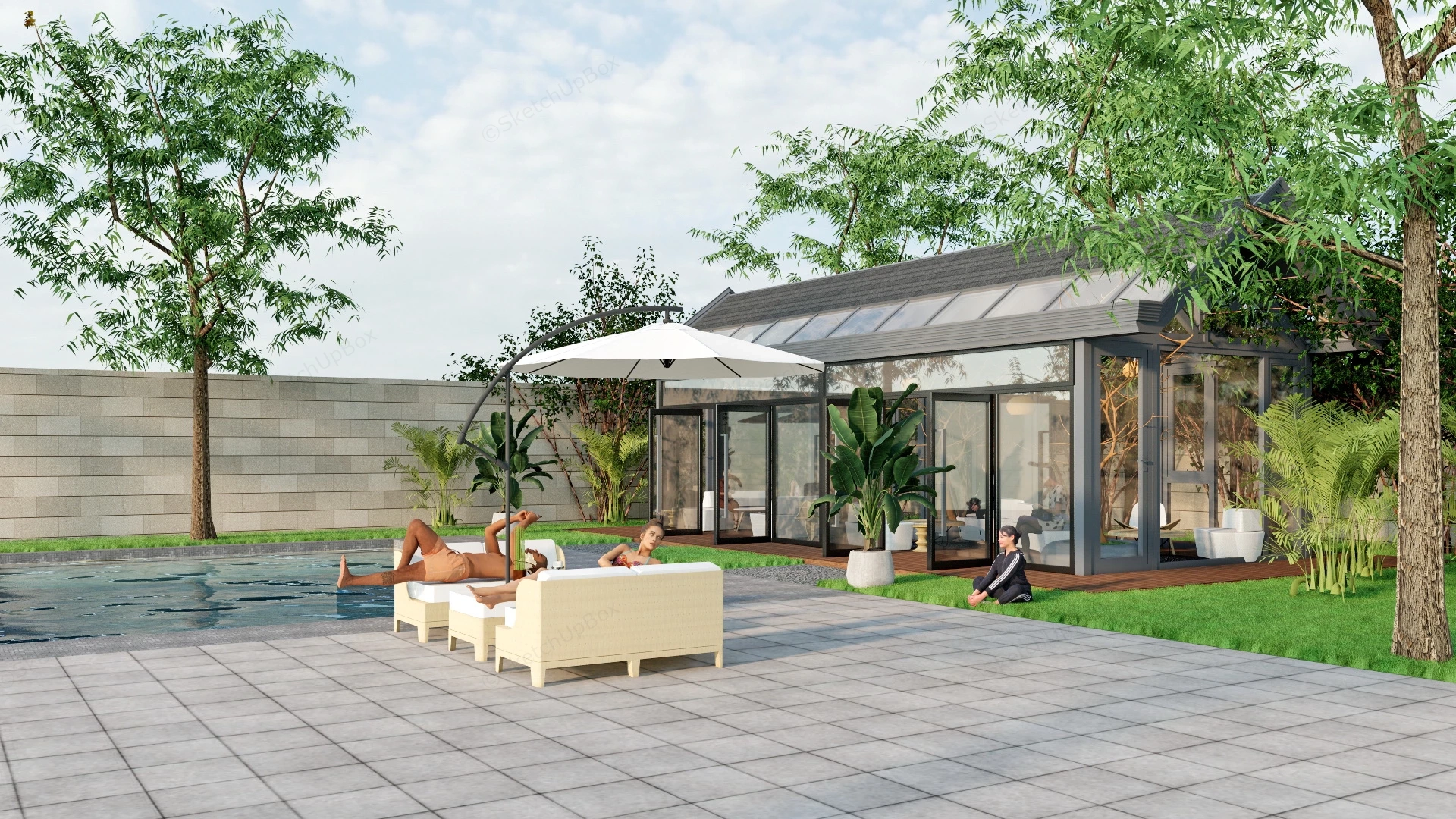 Backyard Greenhouse With Pool sketchup model preview - SketchupBox