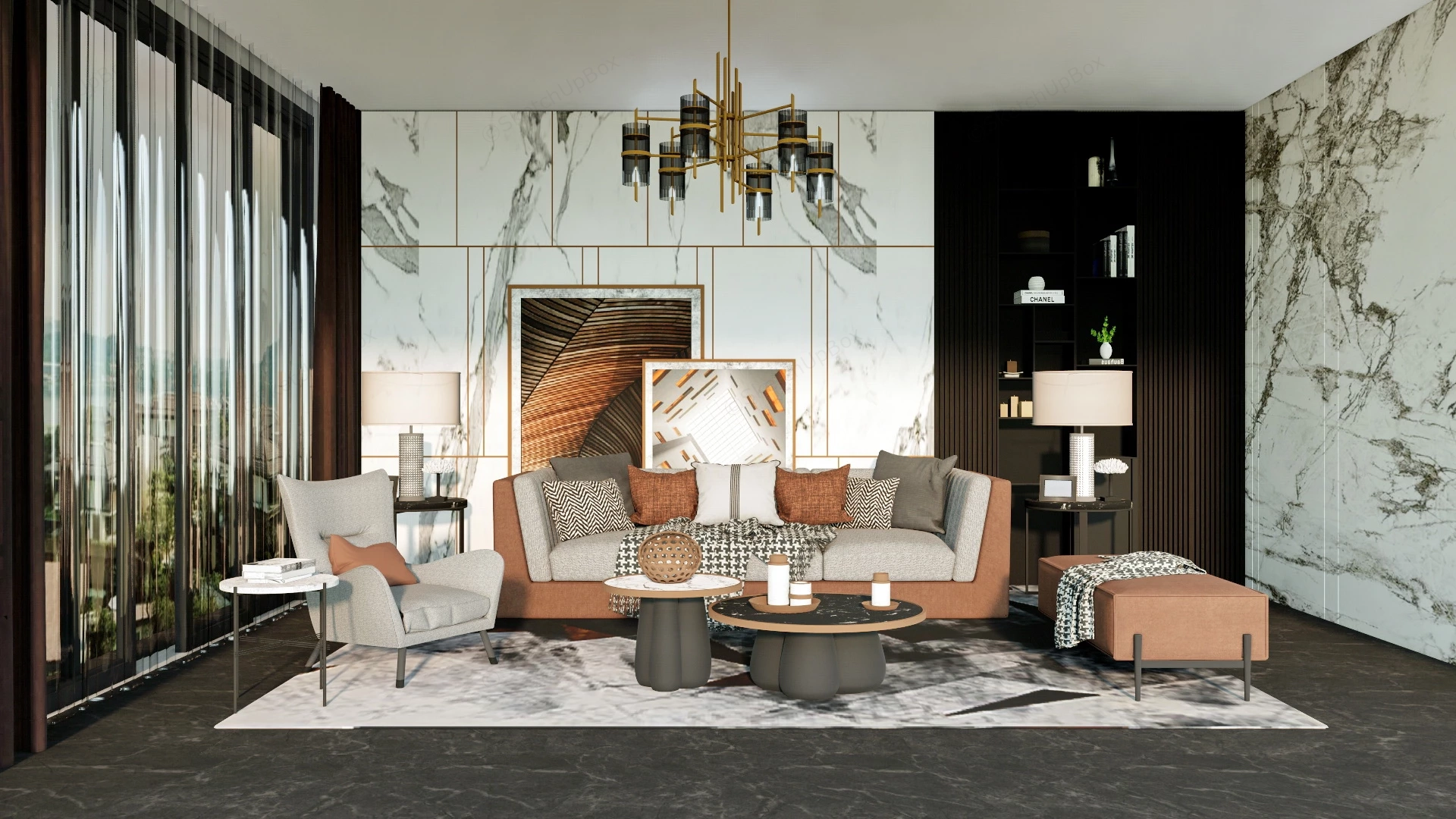 Dark And White Living Room Decor sketchup model preview - SketchupBox