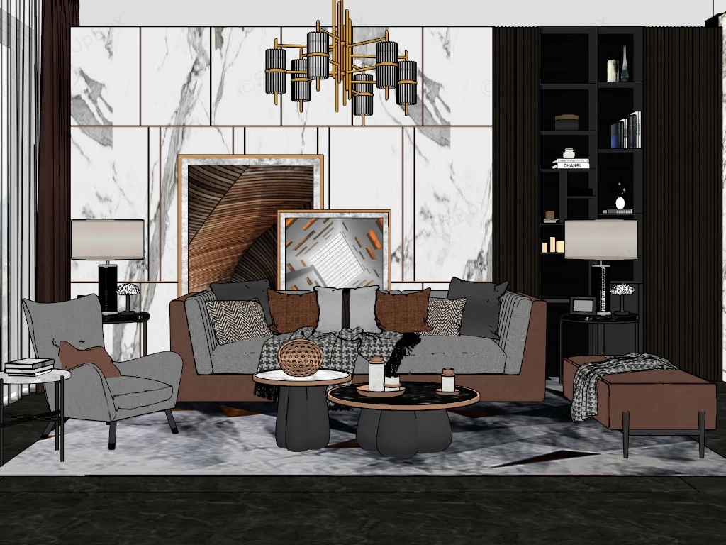 Dark And White Living Room Decor sketchup model preview - SketchupBox