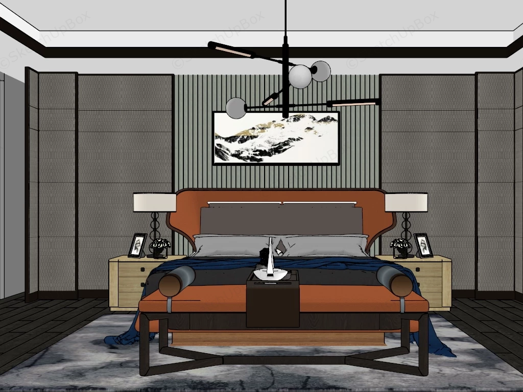 Elegant Bedroom Decor sketchup model preview - SketchupBox