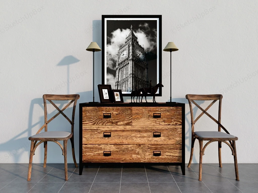 Rustic Wood Dresser sketchup model preview - SketchupBox