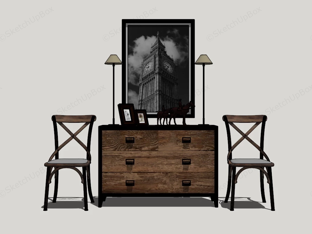 Rustic Wood Dresser sketchup model preview - SketchupBox