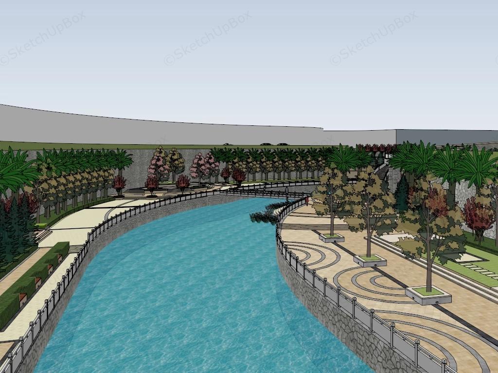 Urban Stream Landscape sketchup model preview - SketchupBox
