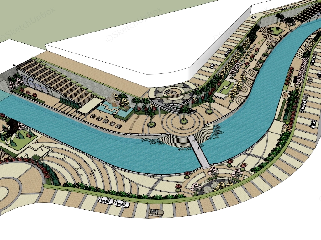 Urban Stream Landscape sketchup model preview - SketchupBox