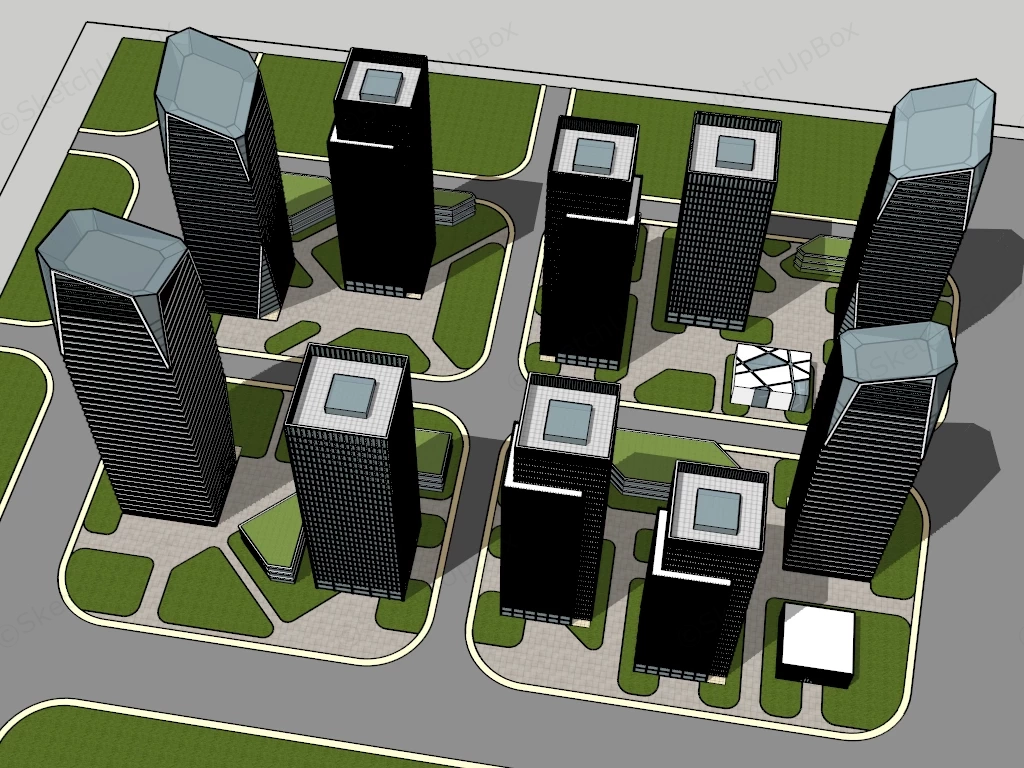 Modern Urban Office Buildings sketchup model preview - SketchupBox