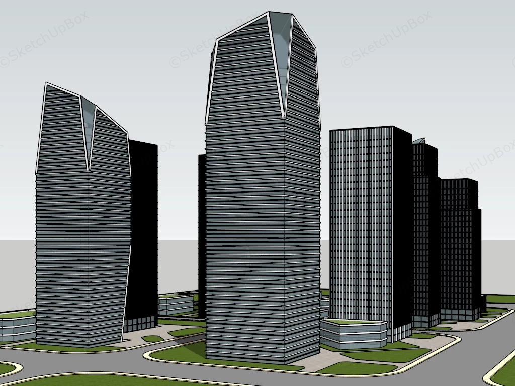 Modern Urban Office Buildings sketchup model preview - SketchupBox