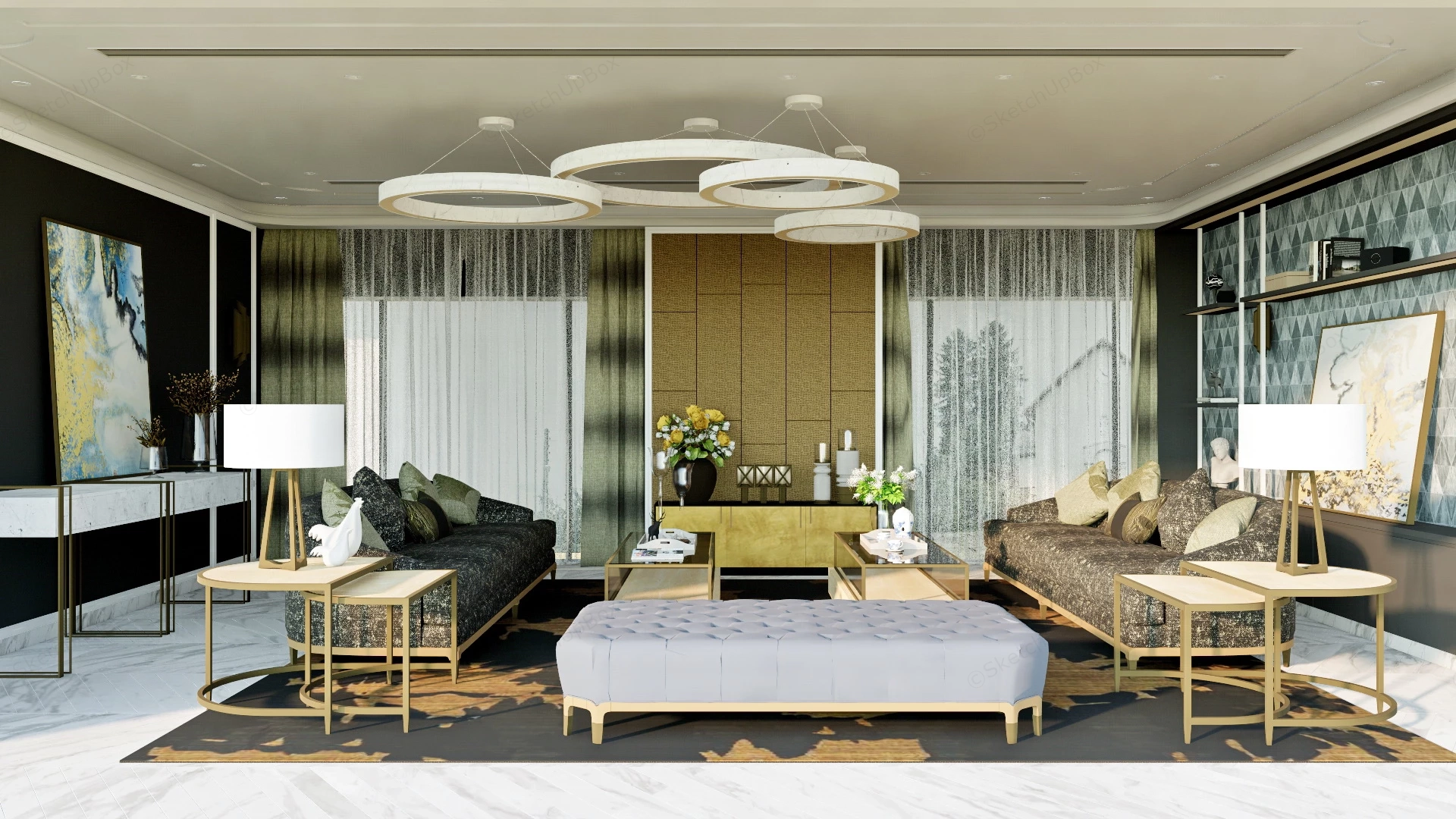 Comfortable Living Room Decor sketchup model preview - SketchupBox