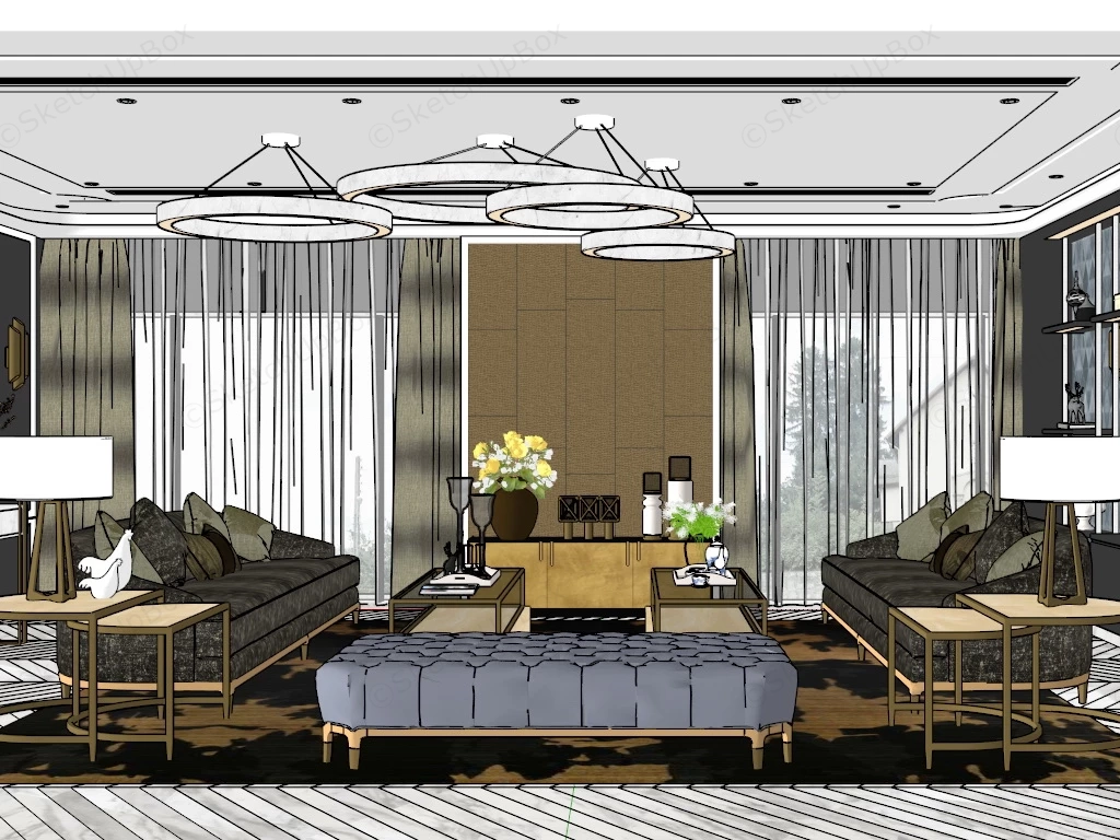 Comfortable Living Room Decor sketchup model preview - SketchupBox