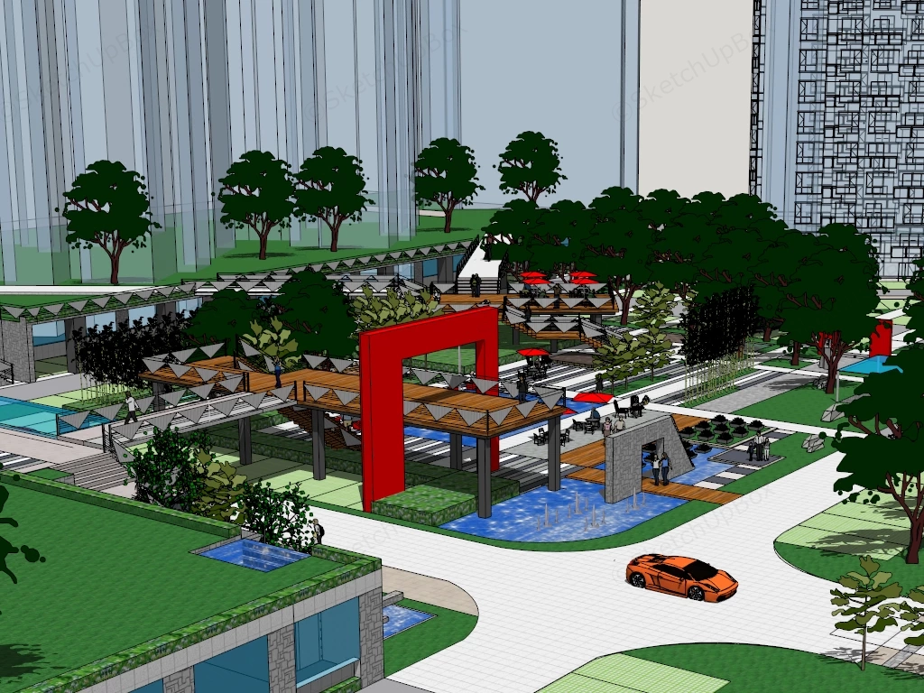 Neighborhood Pocket Park sketchup model preview - SketchupBox