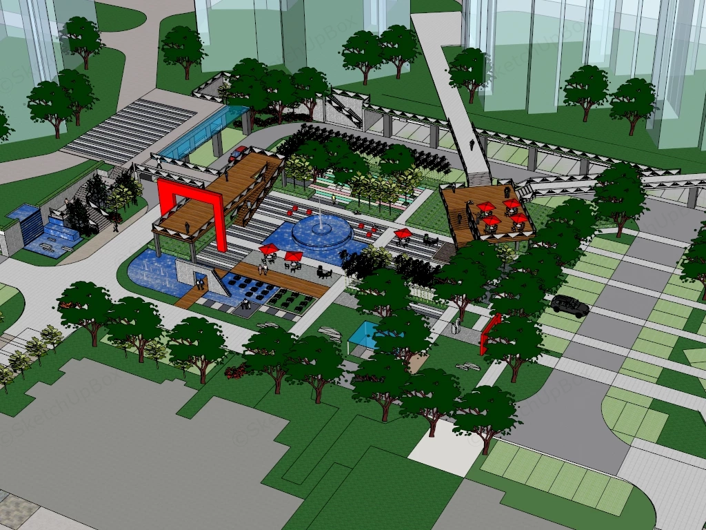Neighborhood Pocket Park sketchup model preview - SketchupBox