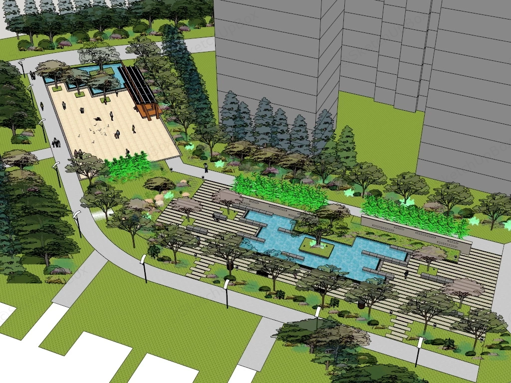 Small Pocket Park sketchup model preview - SketchupBox