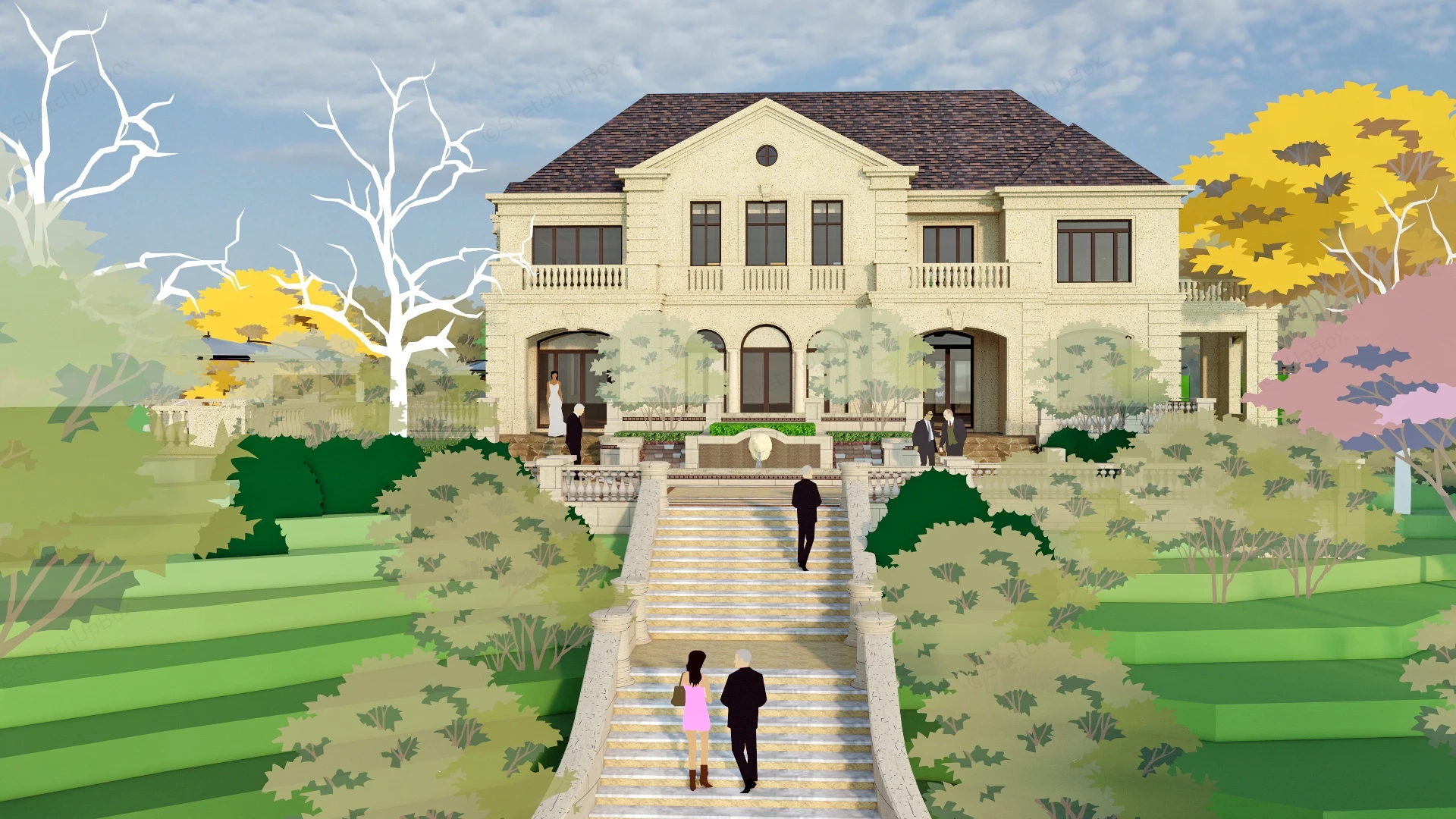 French Country Mansion Exterior sketchup model preview - SketchupBox
