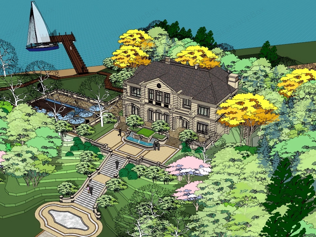 French Country Mansion Exterior sketchup model preview - SketchupBox