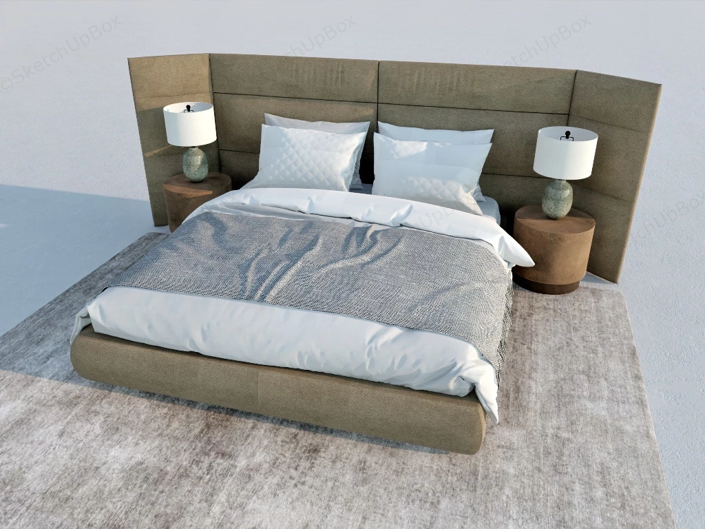 Upholstered Bed With Headboard sketchup model preview - SketchupBox