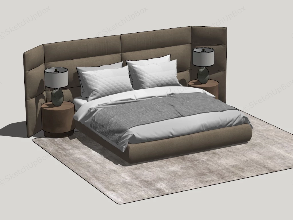 Upholstered Bed With Headboard sketchup model preview - SketchupBox