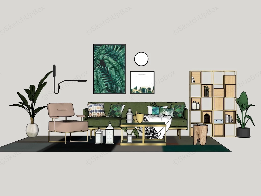 Casual Living Room Furniture Set sketchup model preview - SketchupBox