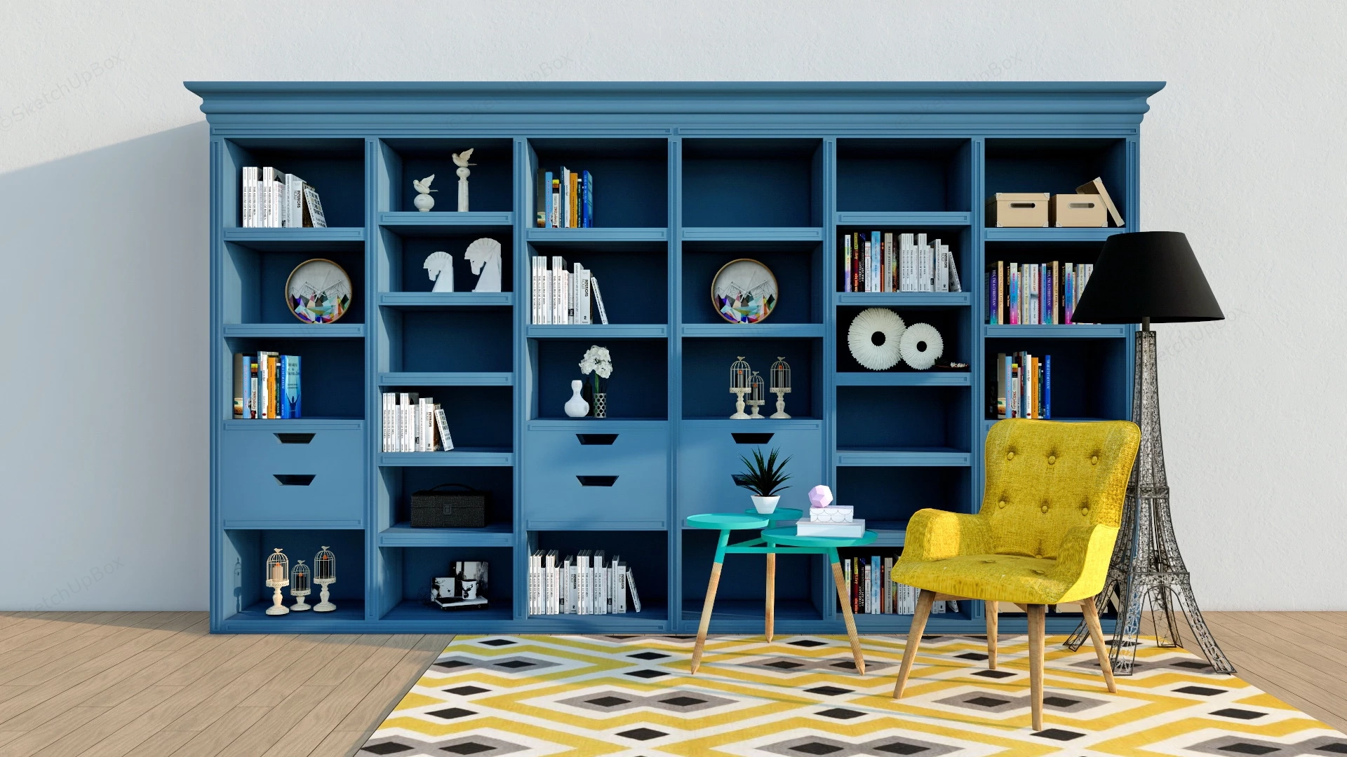 Reading Nook With Bookshelf sketchup model preview - SketchupBox