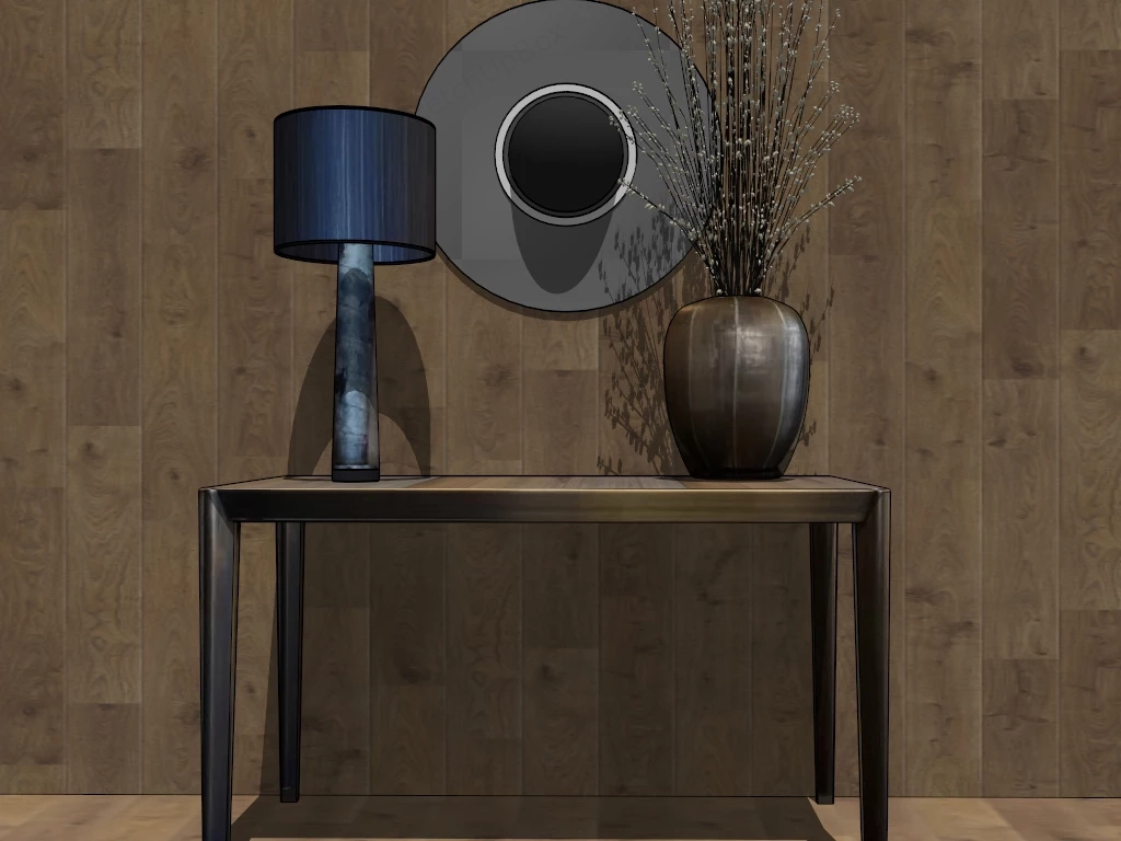 Mid Century Brass Console Table sketchup model preview - SketchupBox