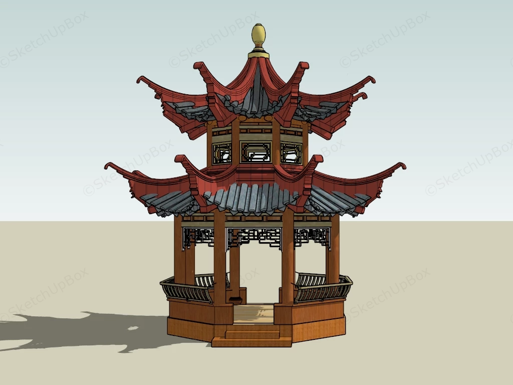 Ancient Chinese Pavilion sketchup model preview - SketchupBox