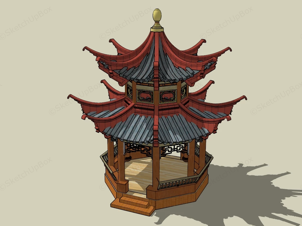 Ancient Chinese Pavilion sketchup model preview - SketchupBox