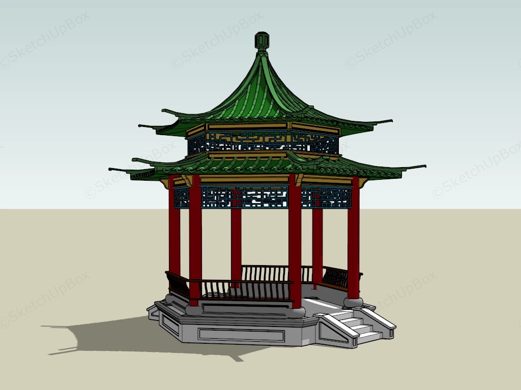 Chinese Garden Pavilion sketchup model preview - SketchupBox