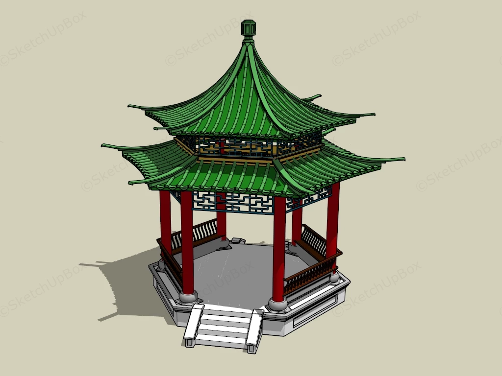 Chinese Garden Pavilion sketchup model preview - SketchupBox