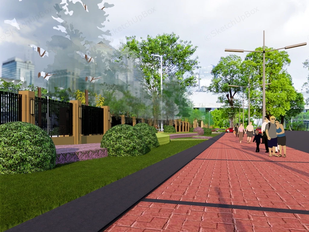 Urban Street Green Belt sketchup model preview - SketchupBox
