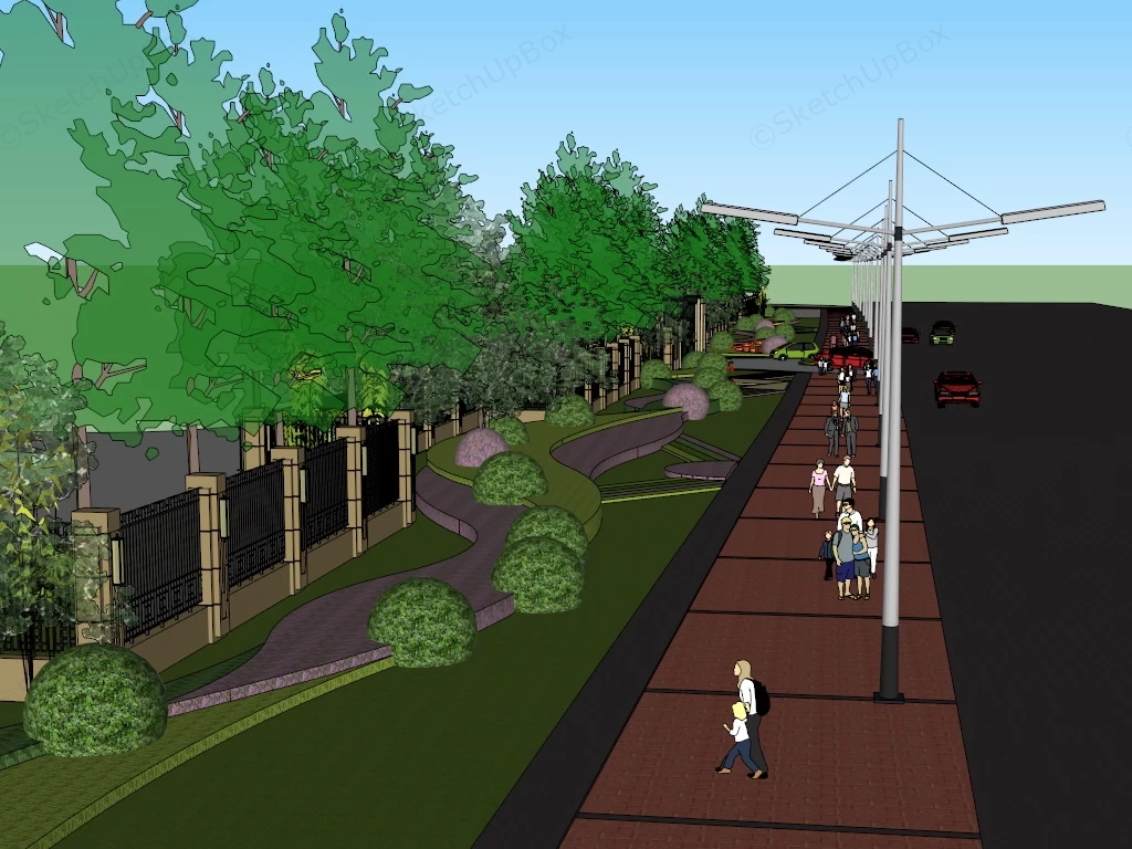 Urban Street Green Belt sketchup model preview - SketchupBox