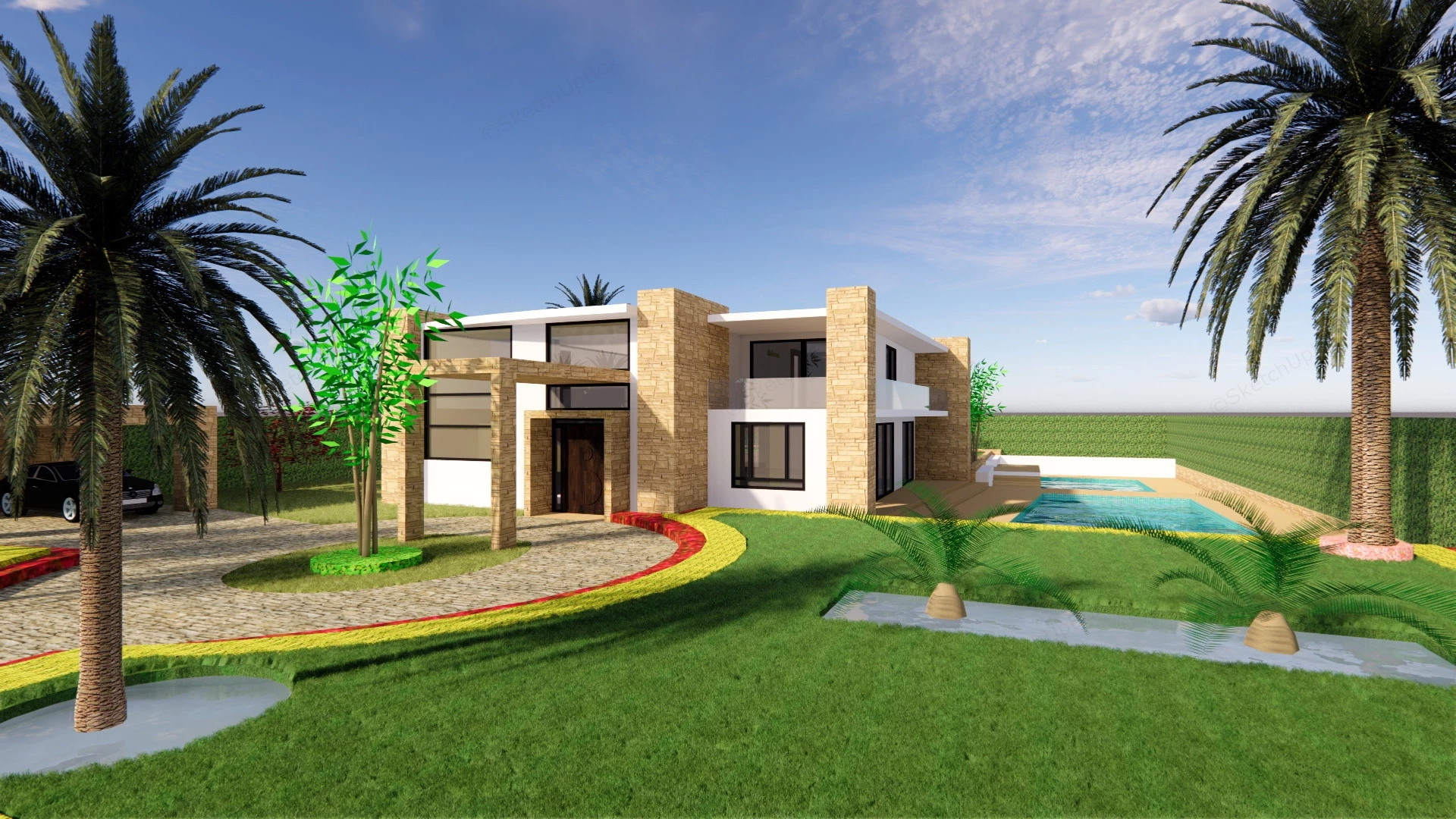 Country House With Pool sketchup model preview - SketchupBox