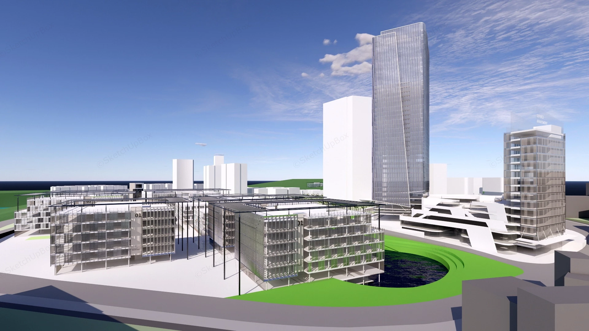 Urban Apartment Residential Area Plan sketchup model preview - SketchupBox