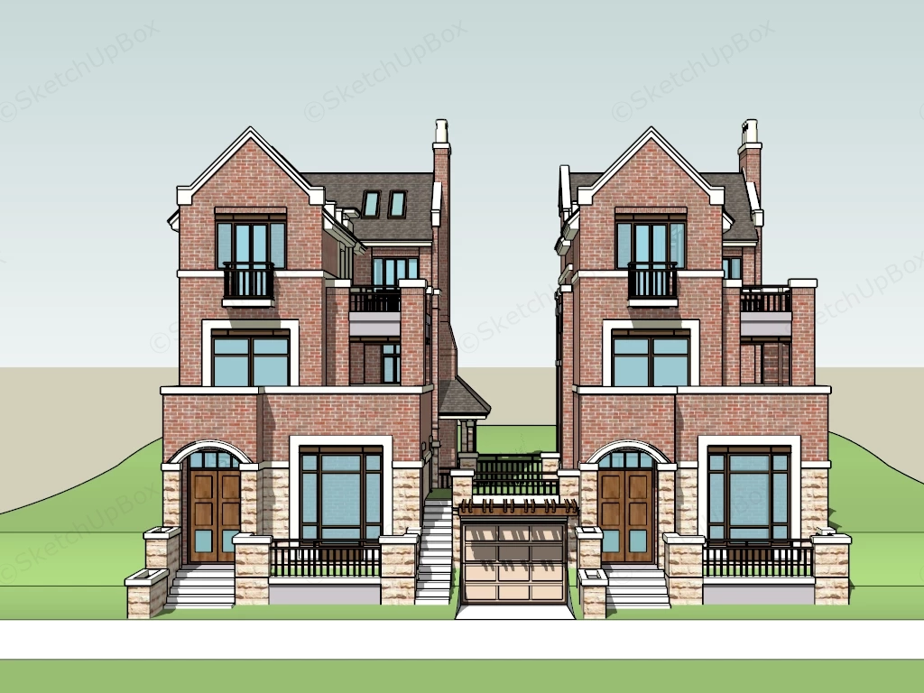 English Row Houses sketchup model preview - SketchupBox